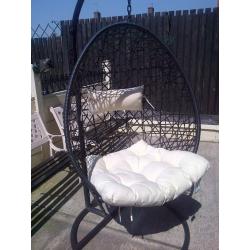 Ex Cond Swinging Wicker Egg Chair & Cushions