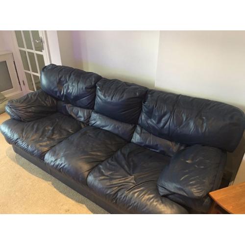 Free 3 seater blue leather couch