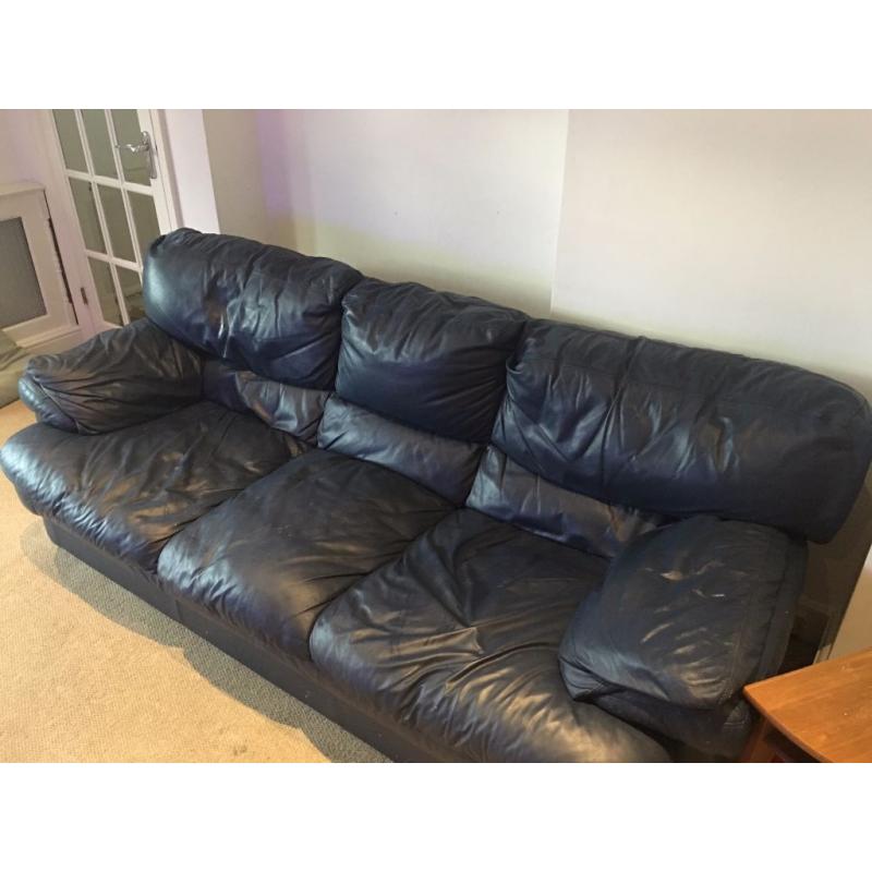 Free 3 seater blue leather couch