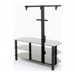 LOGIK Modern TV Stand Unit with Television Bracket - Black Glass and Metal EX-DISPLAY in BOX