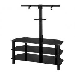 LOGIK Modern TV Stand Unit with Television Bracket - Black Glass and Metal EX-DISPLAY in BOX