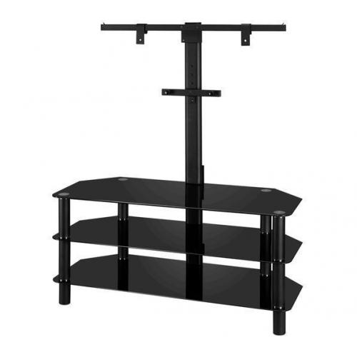 LOGIK Modern TV Stand Unit with Television Bracket - Black Glass and Metal EX-DISPLAY in BOX