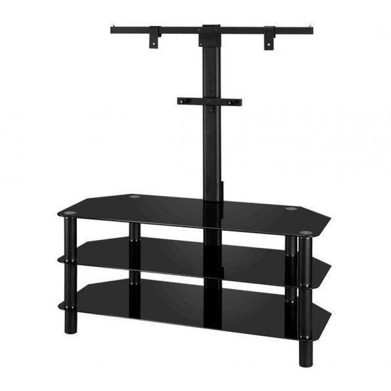 LOGIK Modern TV Stand Unit with Television Bracket - Black Glass and Metal EX-DISPLAY in BOX