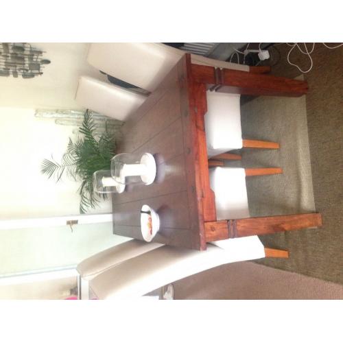 Solid wood table & 4 real leather chairs