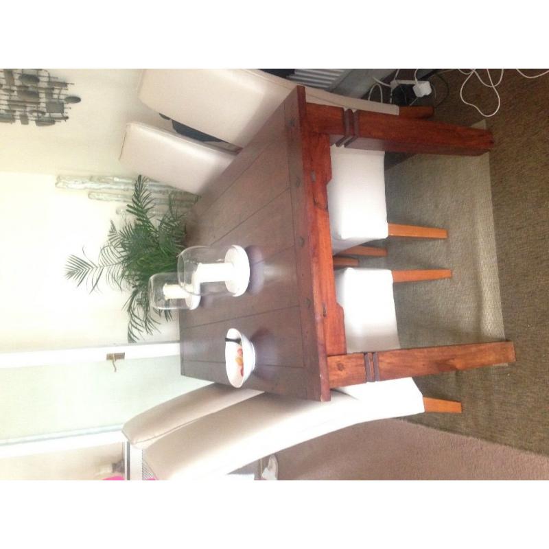 Solid wood table & 4 real leather chairs