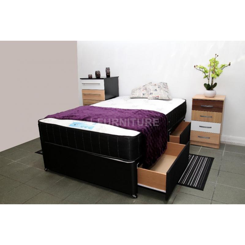 NEW STOCK! DIVAN BED WITH LUXURY ORTHOPAEDIC/MEMORY FOAM 10" MATTRESS IN ALL SIZES! SUPER DEAL!