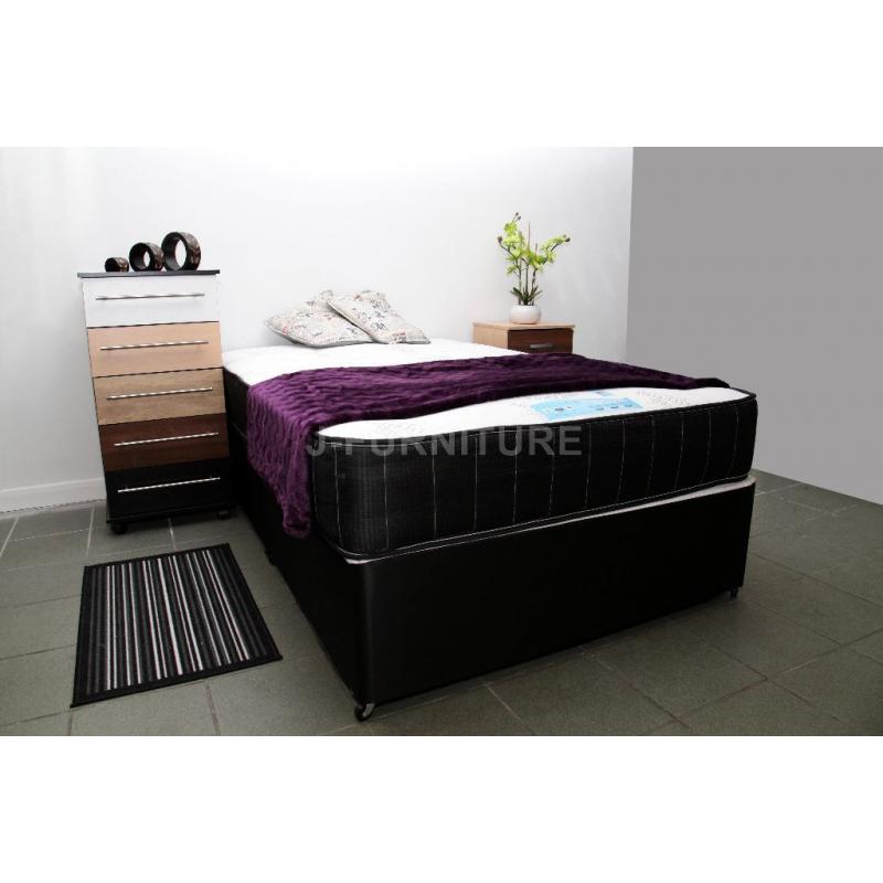 NEW STOCK! DIVAN BED WITH LUXURY ORTHOPAEDIC/MEMORY FOAM 10" MATTRESS IN ALL SIZES! SUPER DEAL!