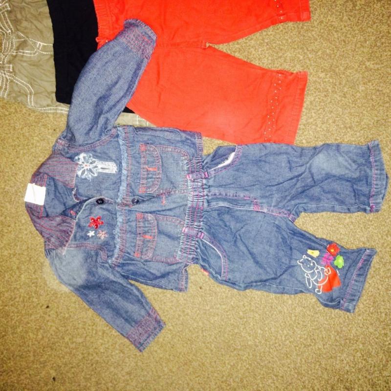 Bundle of girls 6-12 mth clothes. 1 x Next summer trousers, 3 M&S short bodysuits, rest unbranded.