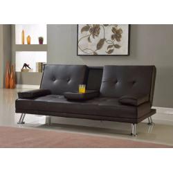 **CINEMA SOFA BED** Brand New 3 Seater Leather Sleeper with Cup Holder, Click Clack Small Double Bed