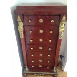 TWO red/chestnut drawer chests - identical with 7 drawers each
