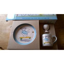 2xChristening Set - Whittard of Chelsea - Hand Painted Mug, Bowl, Plate, Egg Cup