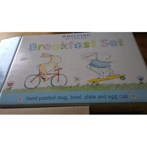 2xChristening Set - Whittard of Chelsea - Hand Painted Mug, Bowl, Plate, Egg Cup