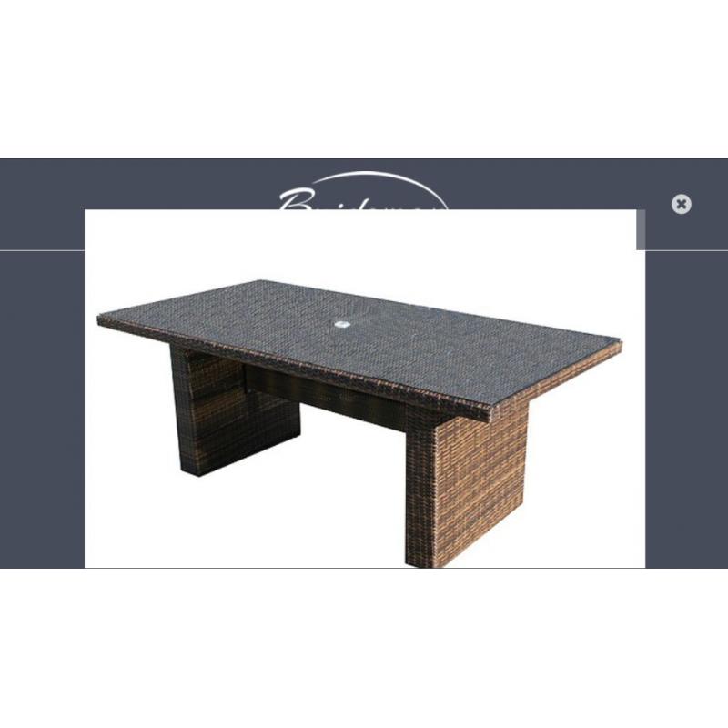 Brand New Patio Dining Table Rattan Glass Top Blue Diamond Panama flat packed 150cm by 80cm