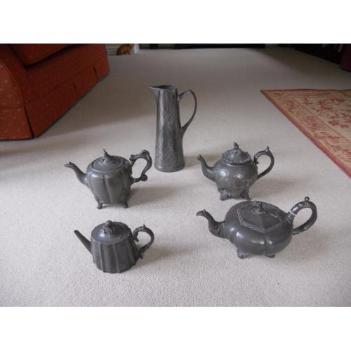 collection of Pewter tea pots