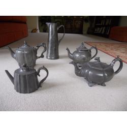 collection of Pewter tea pots