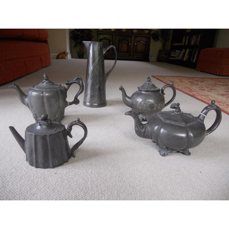 collection of Pewter tea pots