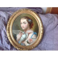 Victorian continental oval portrait in gilt frame (oil painting)