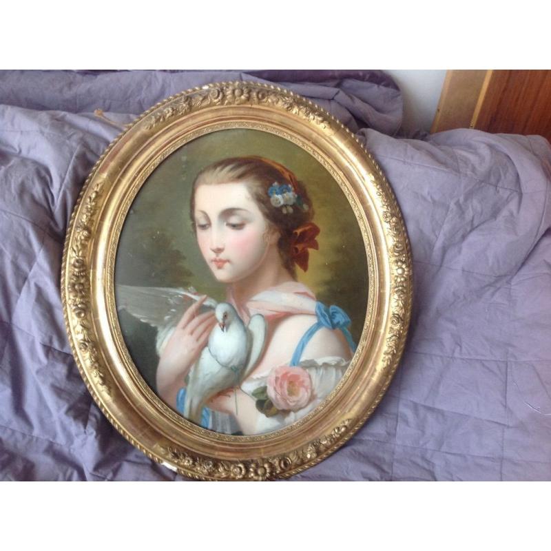 Victorian continental oval portrait in gilt frame (oil painting)