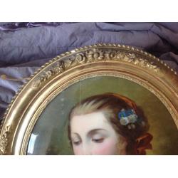Victorian continental oval portrait in gilt frame (oil painting)