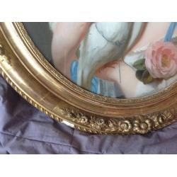Victorian continental oval portrait in gilt frame (oil painting)