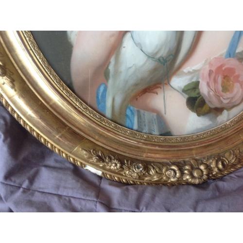 Victorian continental oval portrait in gilt frame (oil painting)
