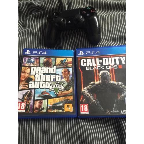 PlayStation 4 with 2 games and one controller