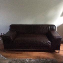 Dark brown 3/2 seater leather sofa