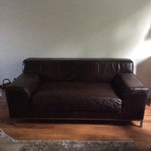 Dark brown 3/2 seater leather sofa