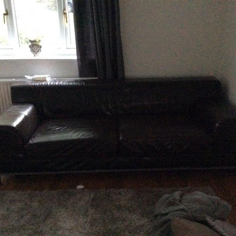 Dark brown 3/2 seater leather sofa
