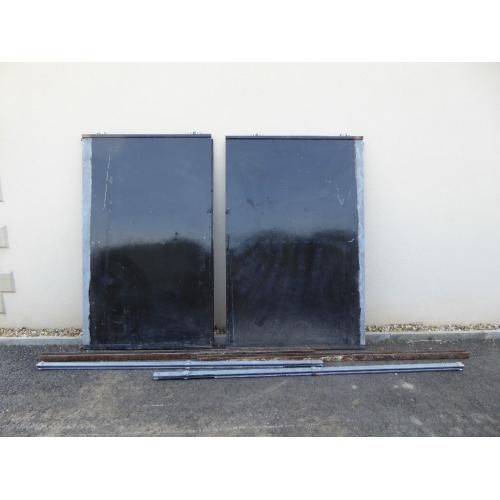 Double sliding garage doors. Overall size 2345 wide x 1870 tall. Black painted galvanised Steel.