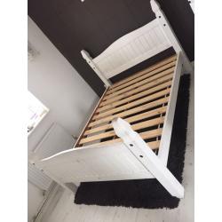 Solid pine double bed vintage white