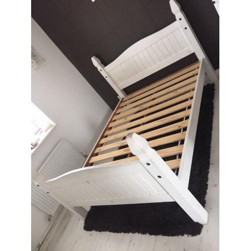 Solid pine double bed vintage white