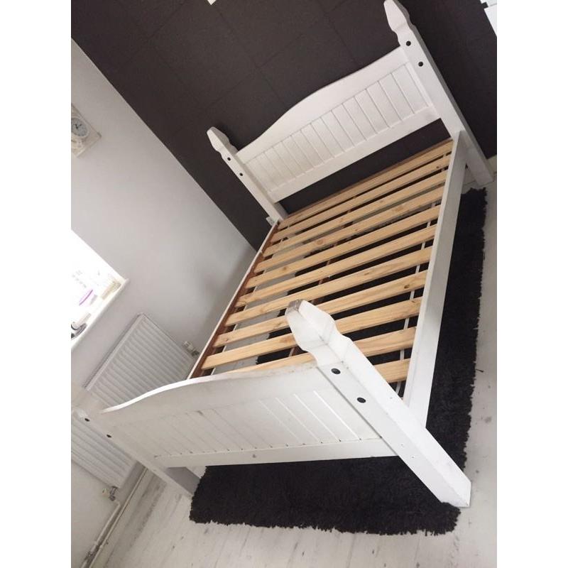 Solid pine double bed vintage white