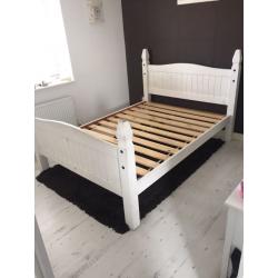 Solid pine double bed vintage white