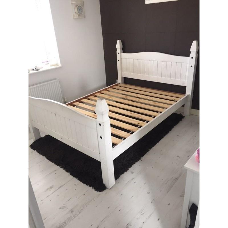 Solid pine double bed vintage white