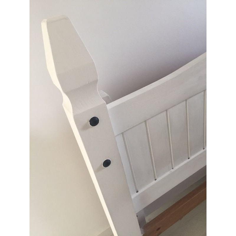 Solid pine double bed vintage white