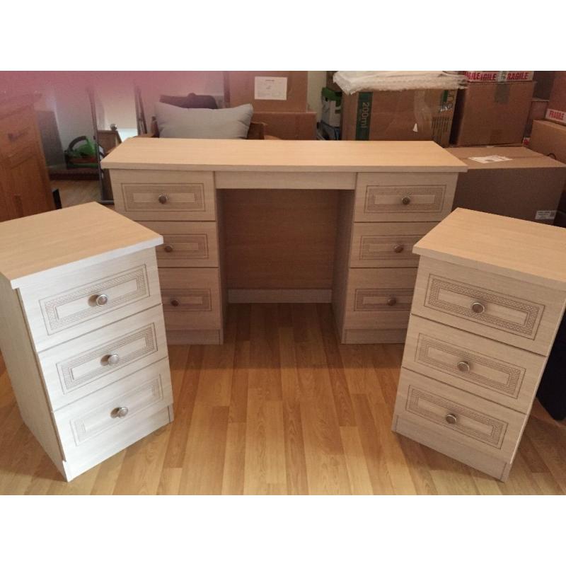 Limed Oak Dressing Table and 2 Bedside Tables