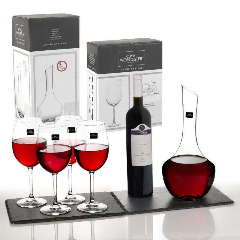 Royal Worcester Grand Chateau Decanter and 4 Red Wine Glasses