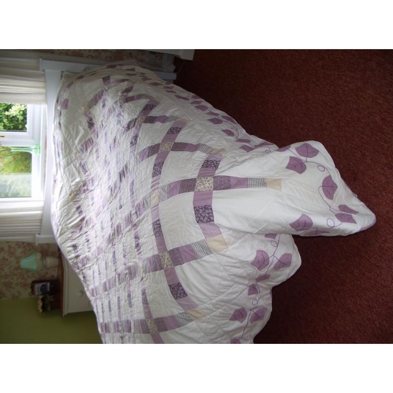 Pretty Lilac and white patchwork quilt for Double/King Bed