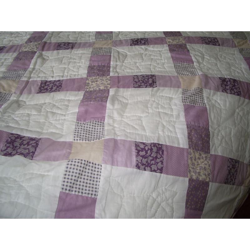 Pretty Lilac and white patchwork quilt for Double/King Bed