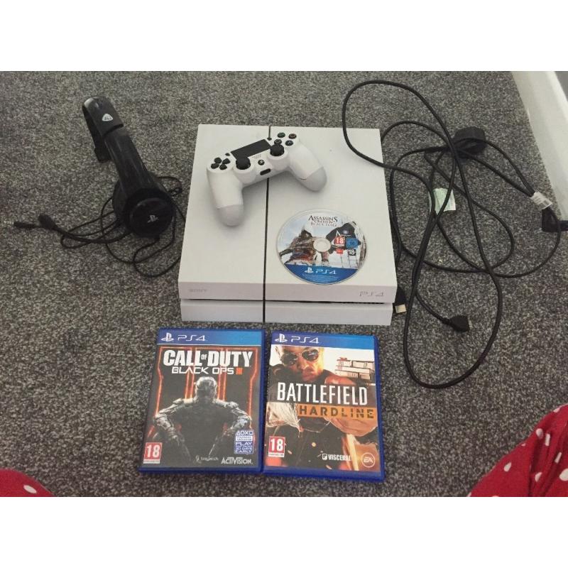White playstation 4 with controller headset & 3games