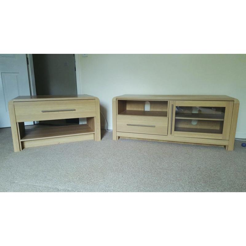 Oak Hygena Strand TV cabinet and matching coffee table
