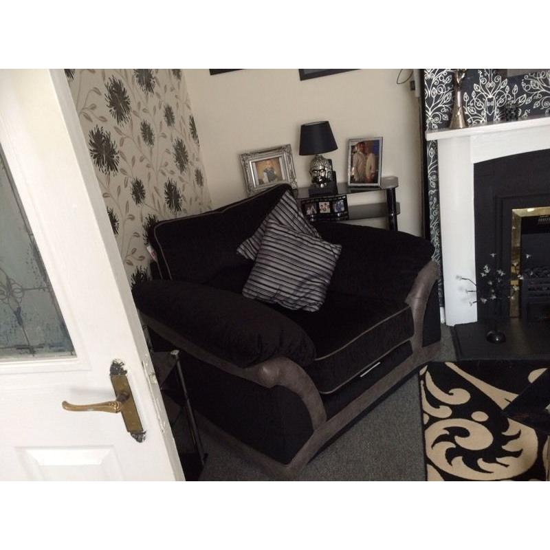 Black and silver grey corner sofa and chair