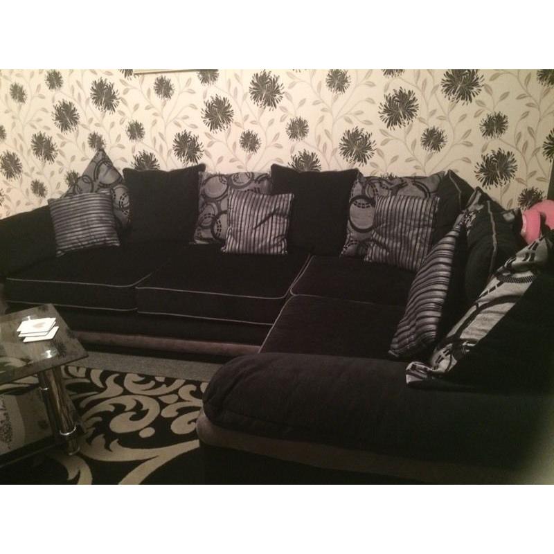 Black and silver grey corner sofa and chair