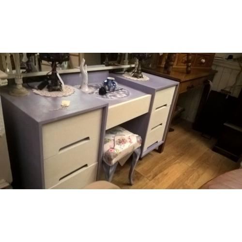 Stag Upcycled Dressing Table with Long Mirror Attached and 3-drawers either side of keyhole