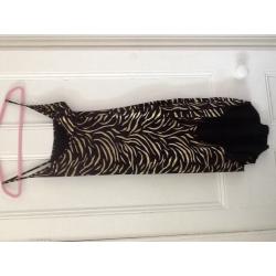 Black & Gold Print Sleeveless Knee Length Wrap Dress. Size 10/12