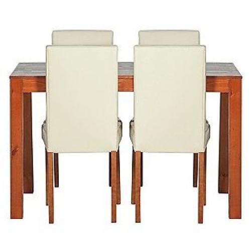 Newton Walnut Stain Dining Table & 4 Cream Chairs
