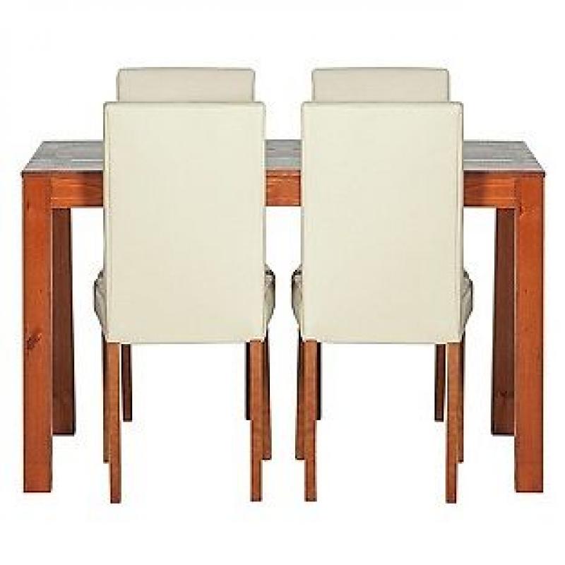 Newton Walnut Stain Dining Table & 4 Cream Chairs