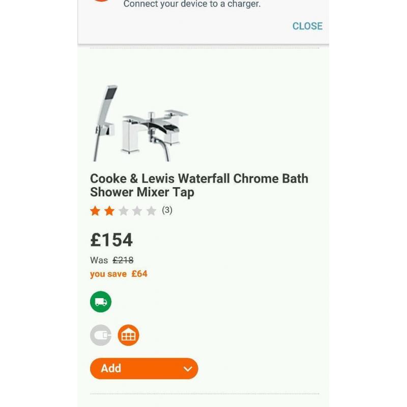 Cooke&lewis waterfall bath mixer with shower head