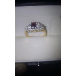 GOLD PLATED RING SMALL SIZE cubic zirconia WITH RED STONE
